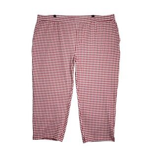 Susan Graver Weekend Gingham Cropped Pants Women 3X Red Premium Stretch Pull‎ On